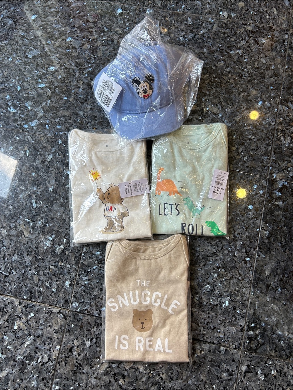 GAP Baby Onesies and Light Blue Mickey Cap - 6-12 months old